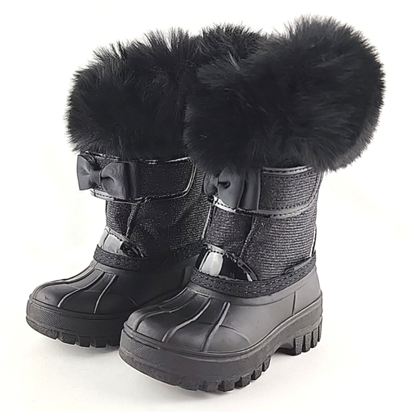 HOT PAWS Youth Girls Black Faux Fur Sparkles Winter Waterproof Boots -30°C Sz 6 - Picture 3 of 16